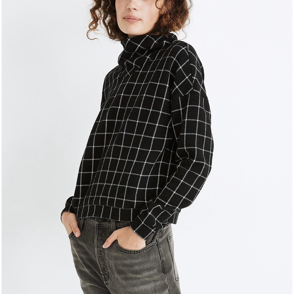 Madewell Textured Turtleneck Top in Windowpane Pattern Size XXS